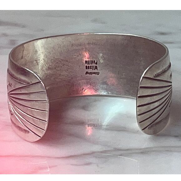 NATIVE AMERICAN STERLING SILVER NAVAJO CUFF BRACELET SIGNED WILSON PADILLA - Picture 3 of 16